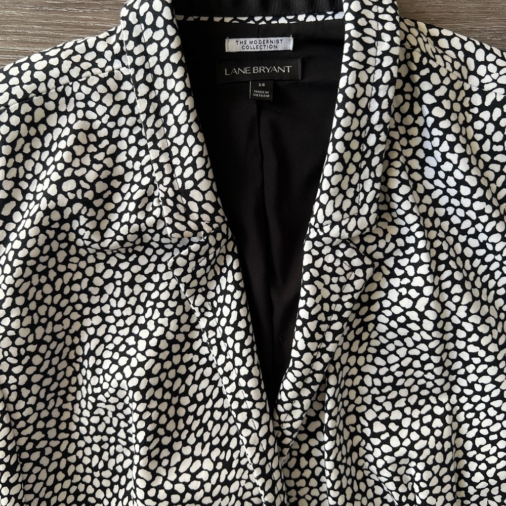 Lane Bryant Modernist Blazer Size 14 Black White Print Cotton Stretch Jacket - Picture 6 of 13